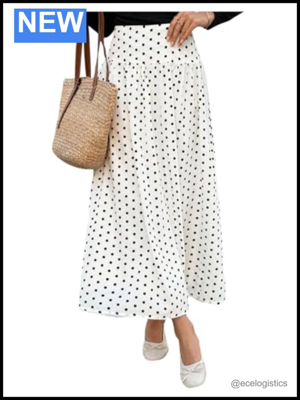 Polka Dot Pleated A-Line High Waist Maxi Skirt, Flowy Chiffon Style